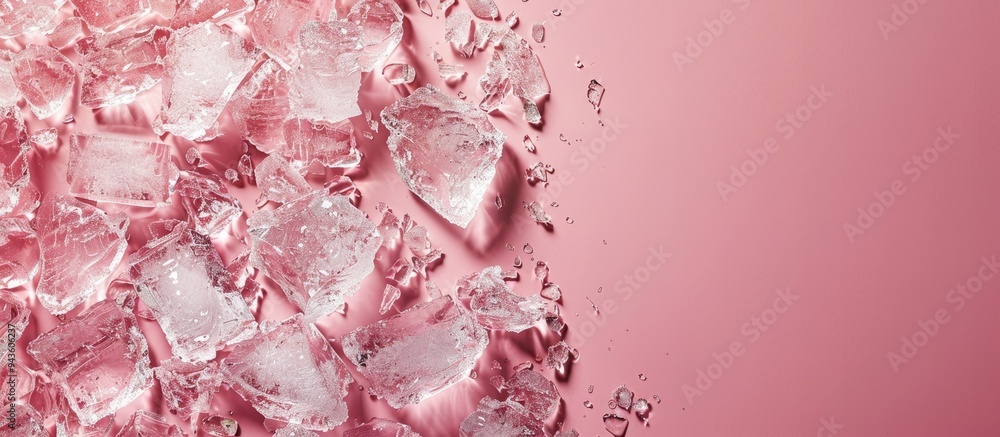 Aufkleber Top down view of crushed ice on a pink background with room for text near the copy space image