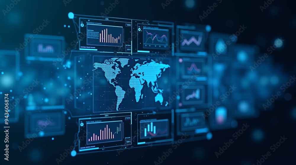 Poster global data analytics dashboard: comprehensive business intelligence visualization for worldwide mar