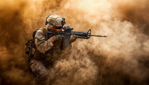 Dynamic portrait of a united states army ranger in action, showcasing valor and strength