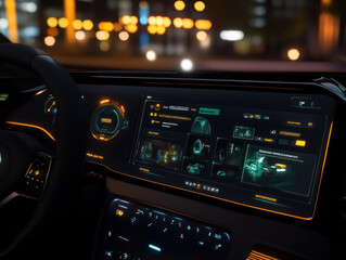 Naklejka premium High-tech vehicle dashboard with holographic displays