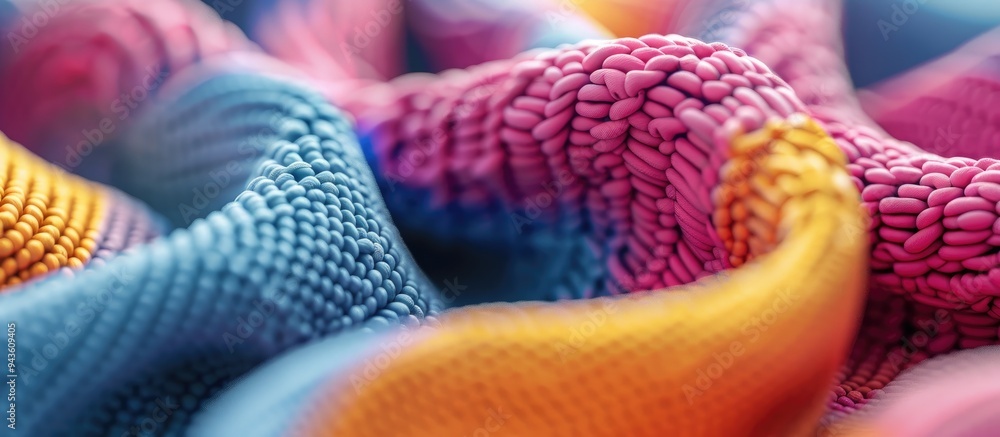 Fototapete detailed close up shot showcasing an abstract knitted jersey fabric backdrop featuring ample copy sp