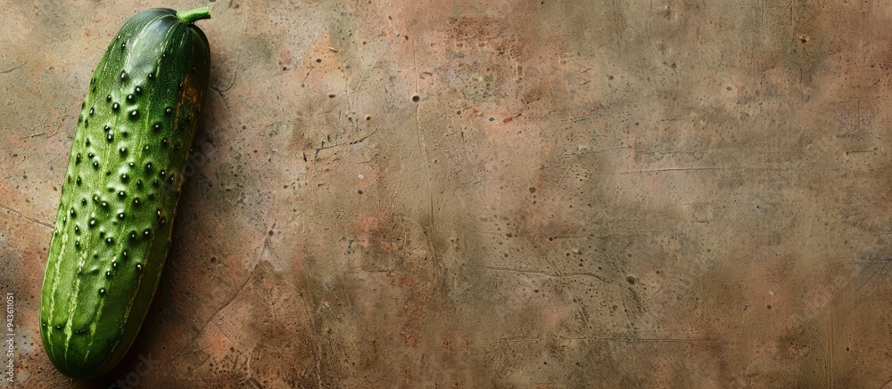 Poster Top view of a cucumber placed on a brown background with ample copy space image for text or designs