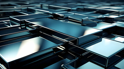 Obraz premium Metallic Squares Reflecting Light in a Pattern, Abstract Background