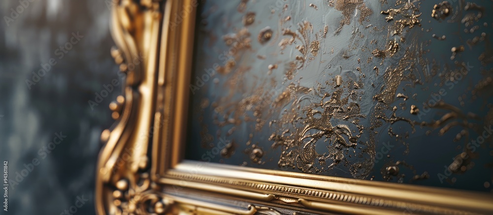 Aufkleber vintage style blank design in a mockup of a gold picture frame with editable features providing a hi