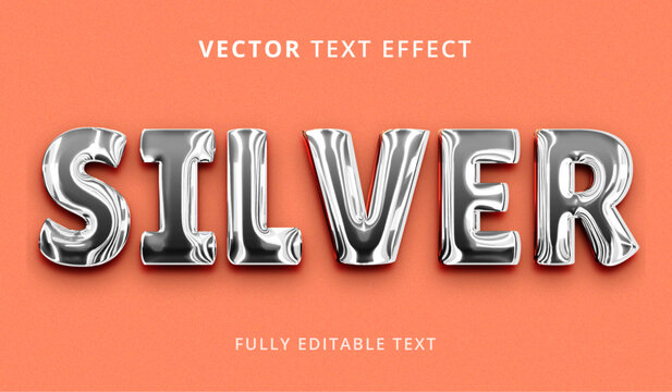 Shiny silver text effect with bright white metallic main concept. Fully editable font and text style effect.