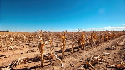 Withered Corn Stalks in a Dried-Out Field