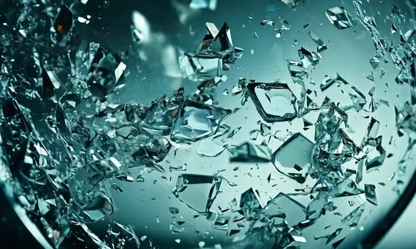 Shattered Glass Pieces Flying in the Air Against a Soft Interior Background