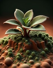Fototapeta premium Tropical small plant, seedlings in soil, decoration