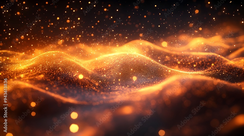 Poster mesmerizing glow of swirling digital waves and particles in vibrant gradient