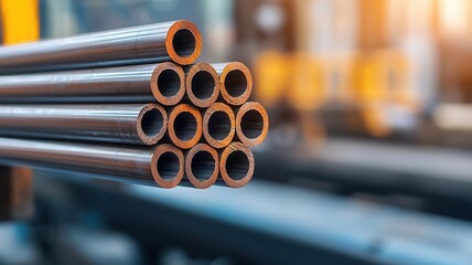 A closeup of steel rods being extruded from a die on a production line