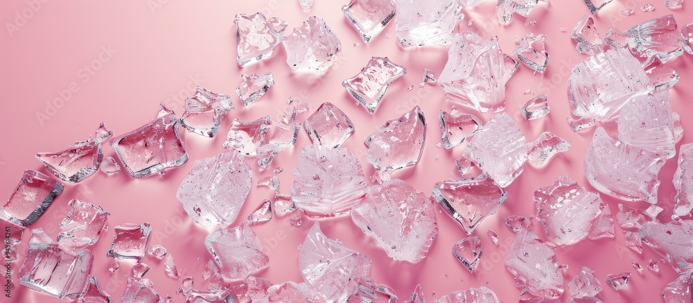 Aufkleber top down view of crushed ice on a pink background with room for text near the copy space image
