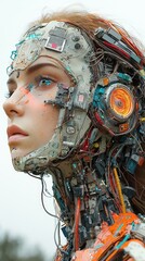 Robotic entity adorned with LED lights and circuits