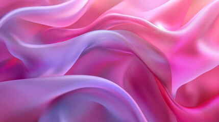 Fototapeta premium Close-up of delicate chiffon fabric in shades of pink and purple, featuring soft, flowing folds and a translucent, airy texture. 