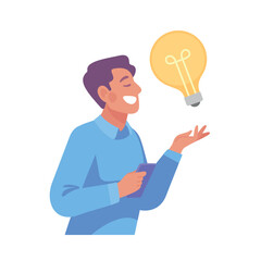 Business Process with Man Have Idea as Lightbulb Vector Illustration