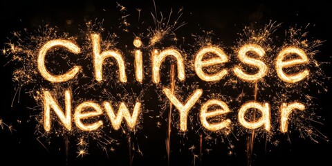 Celebrating Chinese New Year With Golden Fireworks Illuminating the Night Sky