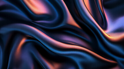 Obraz premium Close-up of flowing satin fabric in blue and pink hues with a shimmering effect, showcasing its smooth and glossy texture. 