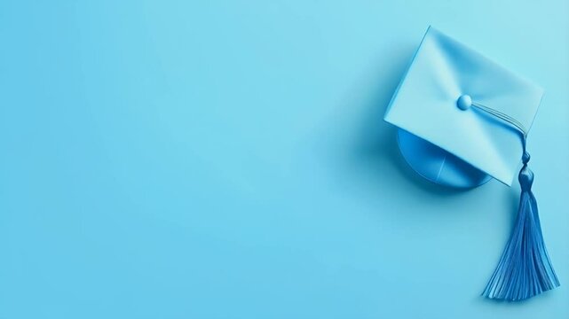 A blue graduation cap and tassel on a light blue background, symbolizing achievement.