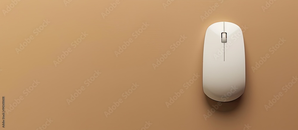 Poster top view of a wireless mouse on a beige background with copy space image for text