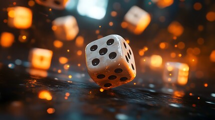 White Die in Motion with Orange Lights