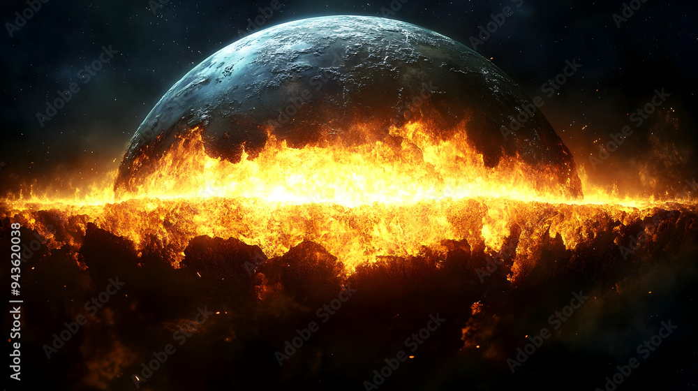 Poster a fiery planet explodes in a spectacular display of cosmic energy.