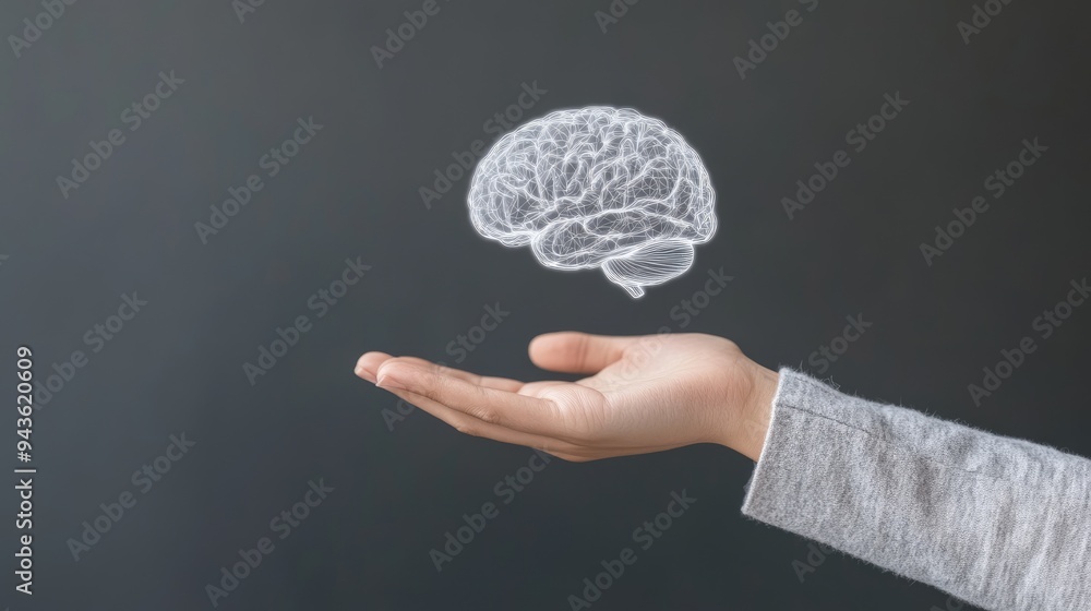 Poster a hand reaches out towards a floating digital brain network, representing the intersection of techno