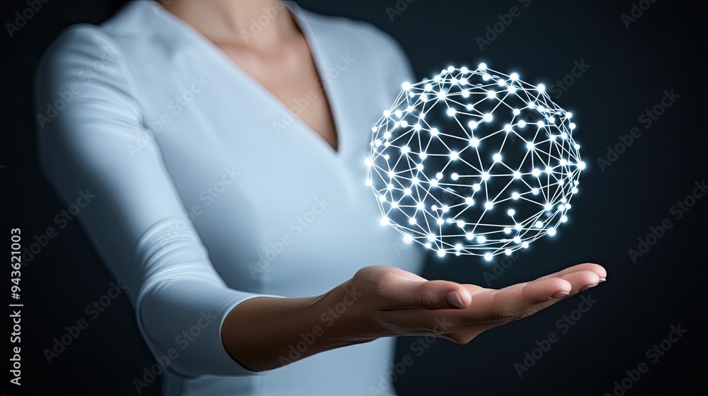 Poster a hand reaches out towards a floating digital brain network, representing the intersection of techno