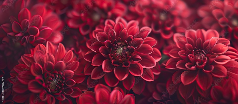 Poster macro shot of crimson dahlias with copy space image available
