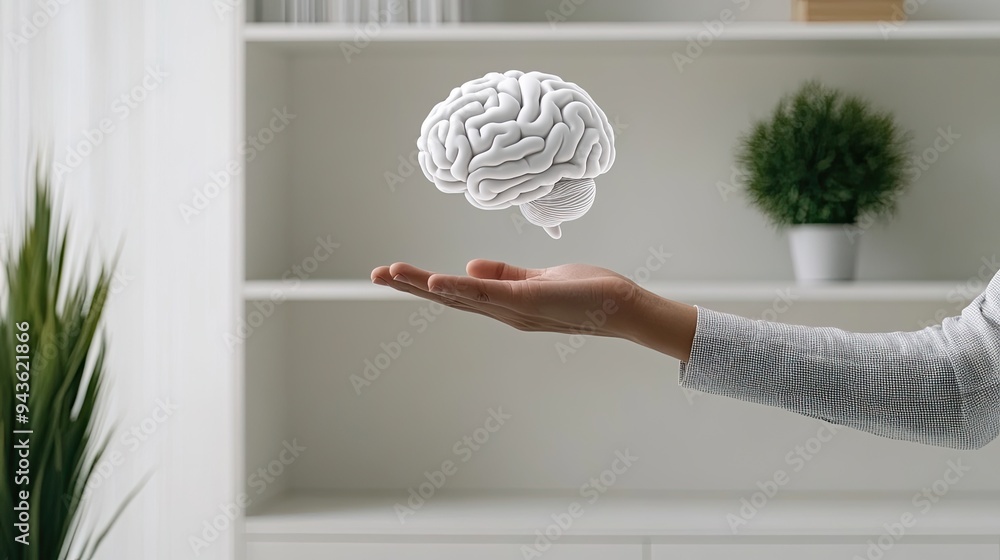 Aufkleber a hand reaches out towards a floating digital brain network, representing the intersection of techno