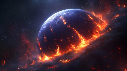 Obraz premium A fiery planet in a cosmic void, engulfed by flames.