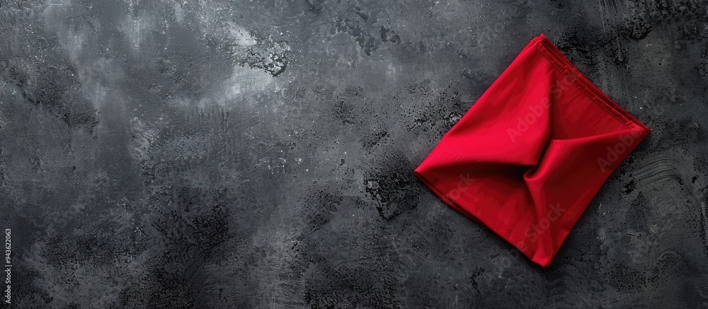 Leinwandbilder Overhead shot of a red kitchen napkin on a table isolated Tidy cloth for mockup with a blank area for text or images in a minimalistic flat lay style. Creative banner. Copyspace image