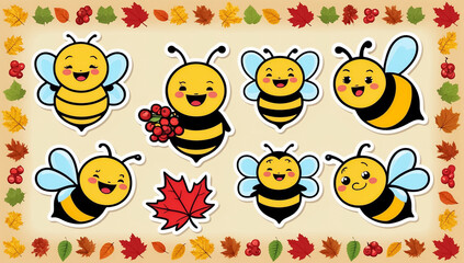 Obraz premium sticker set, different cute funny cartoon bee