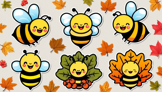 sticker set, different cute funny cartoon bee