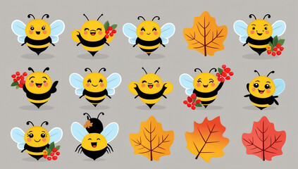 Obraz premium sticker set, different cute funny cartoon bee