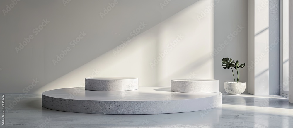 Aufkleber various podiums for product photography on a gray background with copy space image