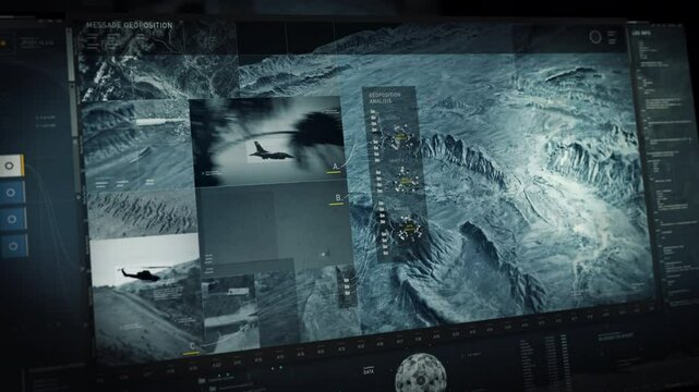 Army software is searching for the position of rival forces. Futuristic army search tech tracking the position of an enemy. Military Search technology has found the position of rival army airbase. UI.