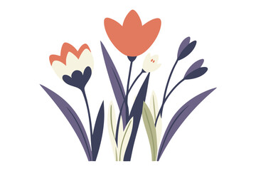 Delicate Spring Flowers Illustration Featuring Crocuses and Hyacinths