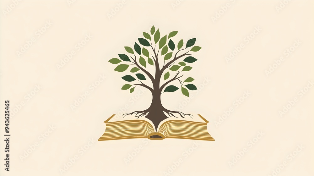 Poster tree of knowledge sprouting from an open book in nature