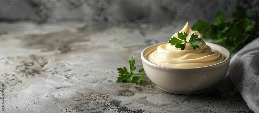 Aufkleber fresh mayonnaise in a bowl on a grey background with copy space image