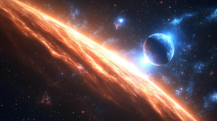 Obraz premium A fiery planet with a blue planet in the background.