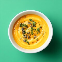 puree pumpkin soup in a white bowl