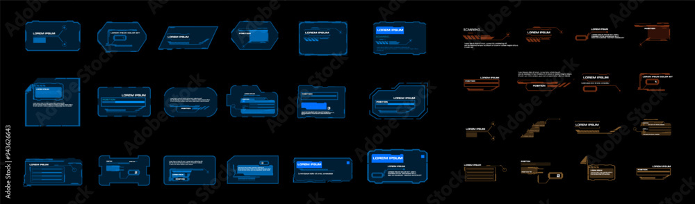 Fototapete Blocks and frames. Big vector set with frames and pointers. Modern technological frames and windows for the HUD user interface. Text windows with information and data. Vector templates with frames