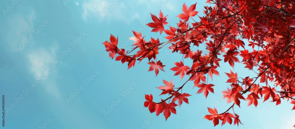 Leinwandbilder a serene blue sky forms the backdrop for a vivid red maple branch in the copy space image