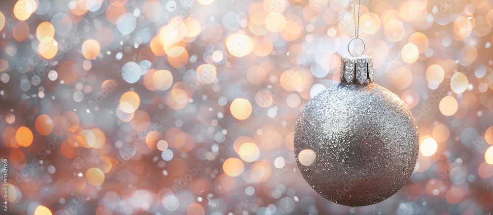 Aufkleber christmas bauble in silver against a blurry background with bokeh effect ideal for a banner design w