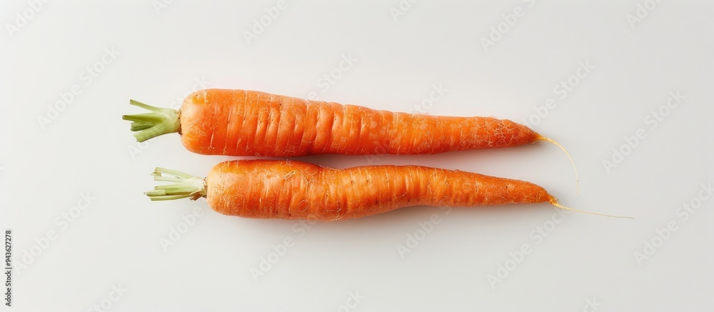 Poster two vibrant orange carrots showcased on a clean white background with ample copy space image