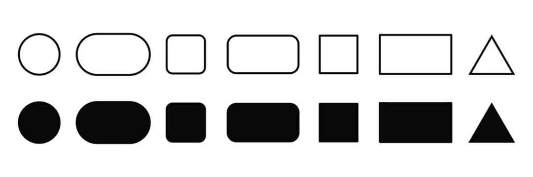 Set of geometric shapes quadrangle, circle icons collection, slightly rounded Vector design on white background.