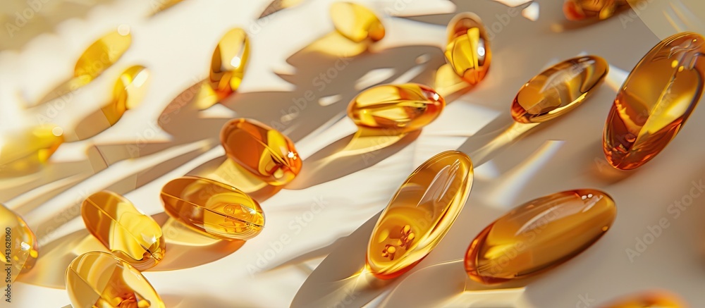 Aufkleber Vitamin E capsules with antioxidants for dietary support showcased on a bright paper background with a soft focus Top view close up with ample copy space image