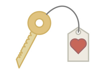 Llave dorada con etiqueta blanca con corazón rojo