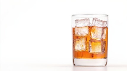 A glass of ice cold liquid with ice cubes in it