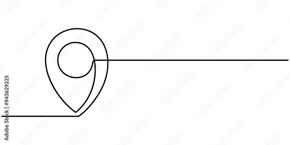 Poster location single line icon, continuous one line drawing of path and location pointers. simple pins on