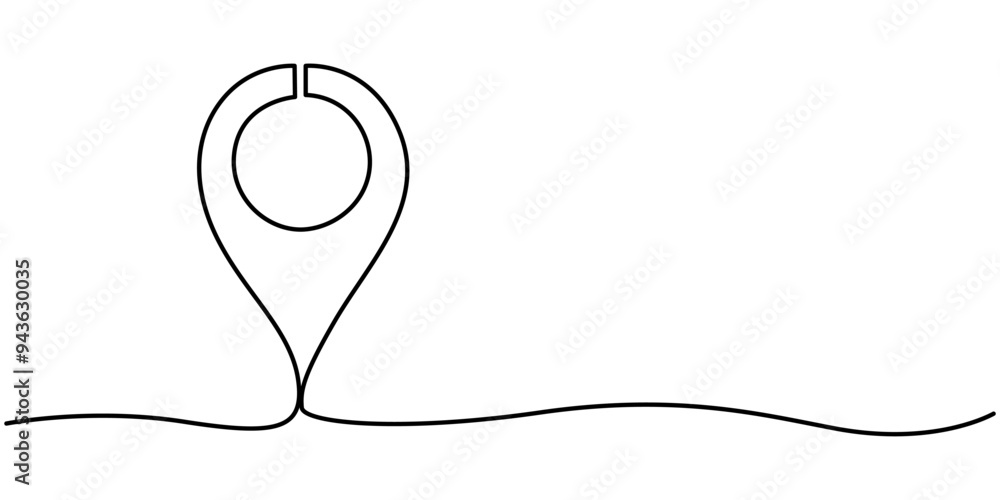 Poster location single line icon, continuous one line drawing of path and location pointers. simple pins on